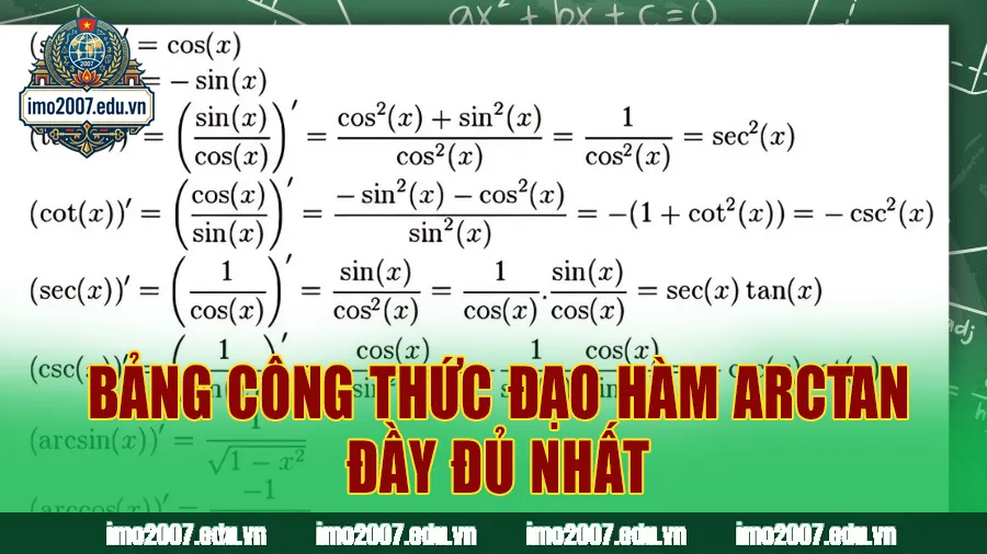 Bảng công thức đạo hàm Arctan đầy đủ nhất